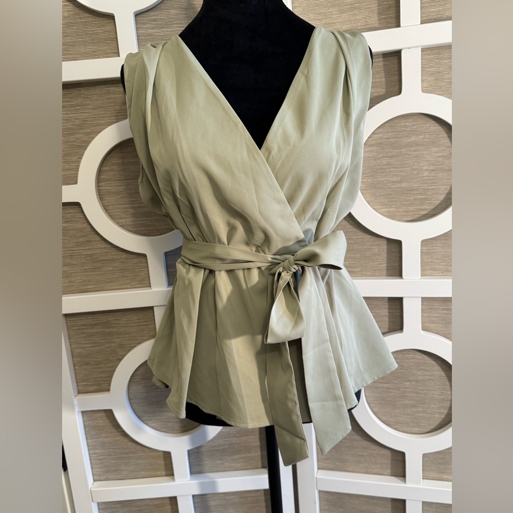 SHEIN “Sage Green” Peplum Top w/ Tie Waist, SZ-M
